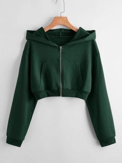 bottle Green Cropped zipper plain
