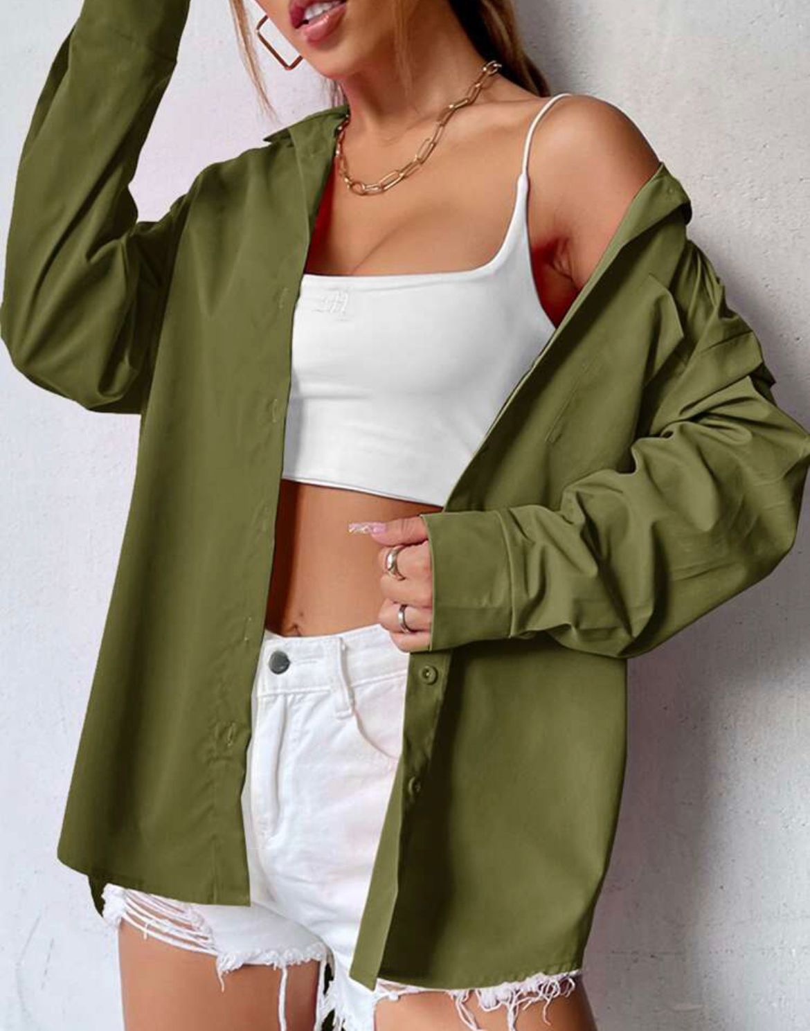 olive green button down shirt