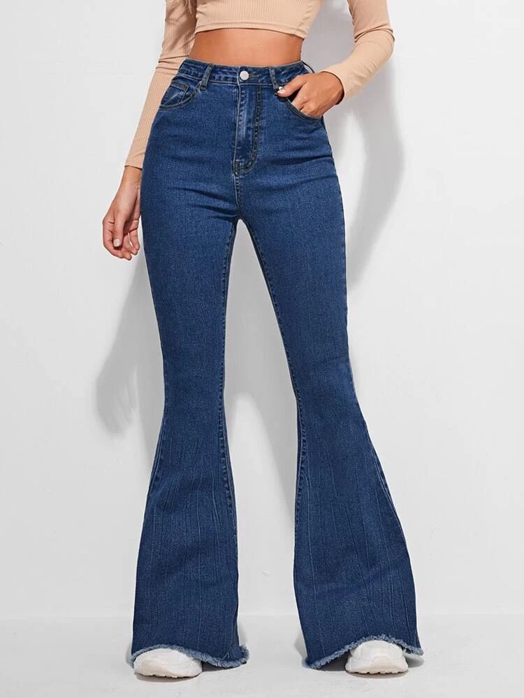 dark blue bell bottom jeans