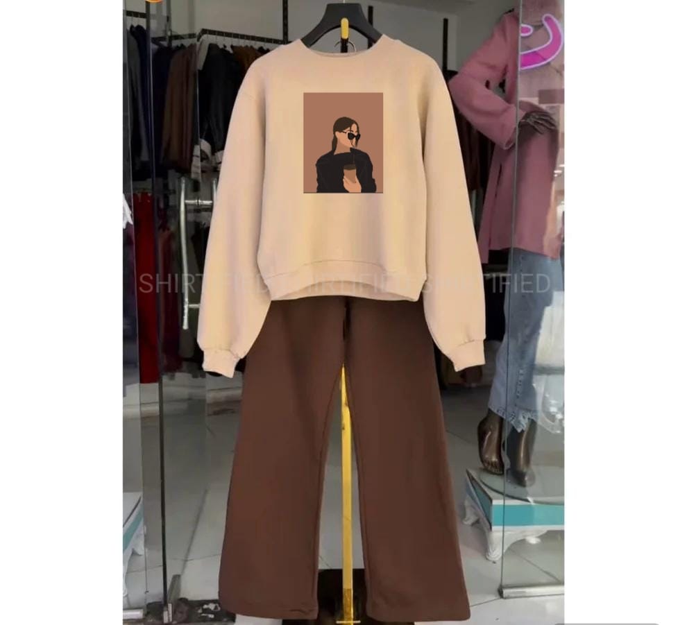 brown flapper plain with beige sweatshirt coffee girl