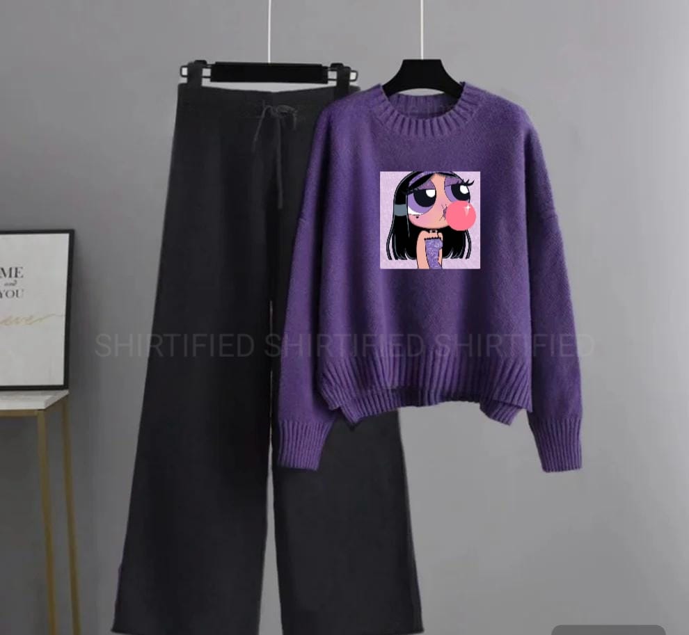 black flapper plain with dark purple sweatshirt bubble girl