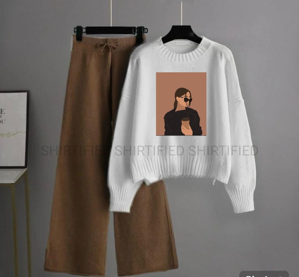 white sweatshirt coffee girl with brown flapper