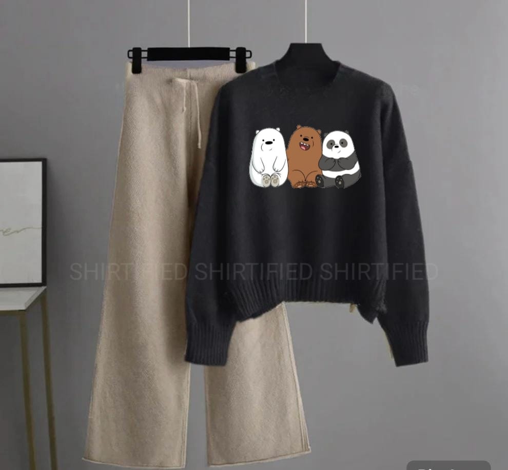 black sweatshirt 3bears with beige flapper plain