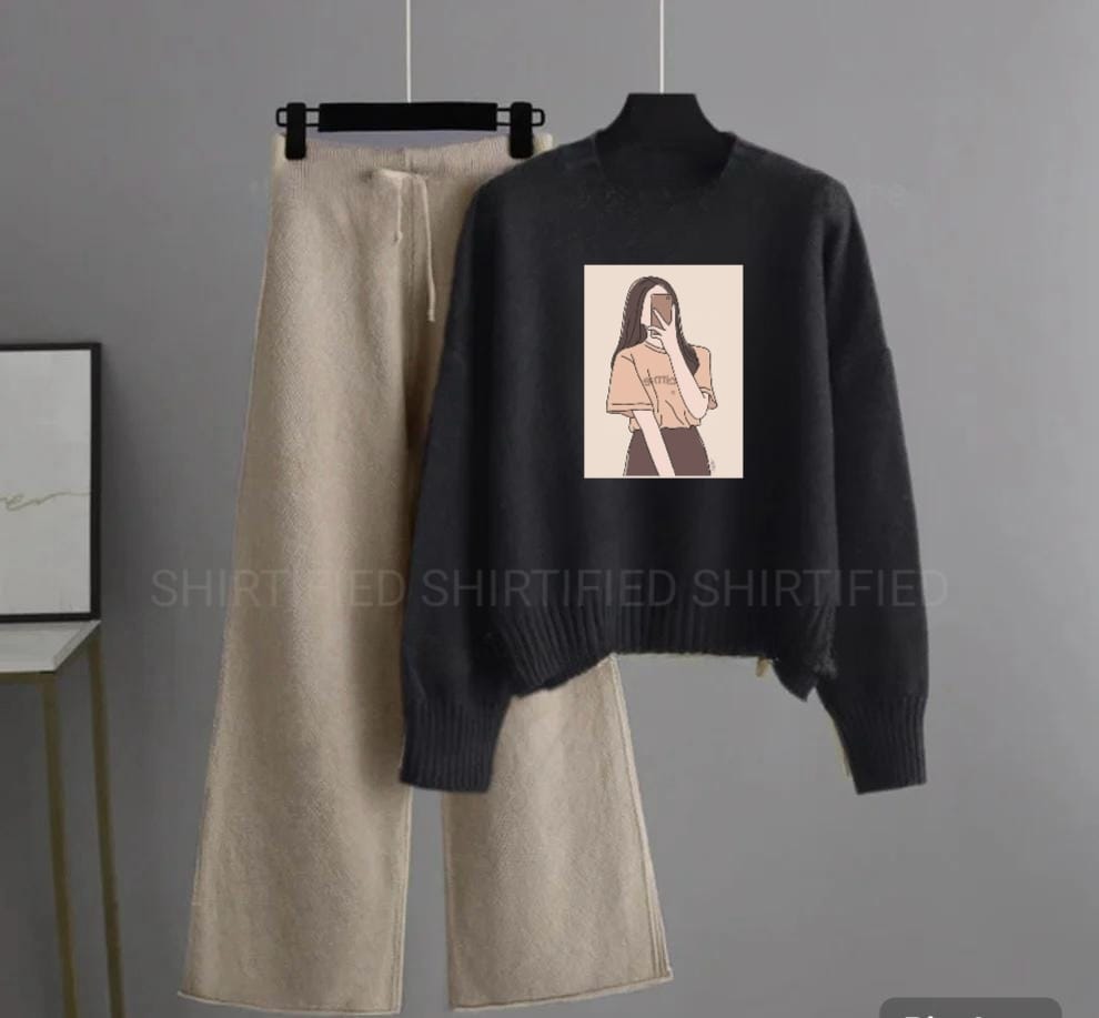 black sweatshirt selfie girl (beige wali) with beige flapper plain