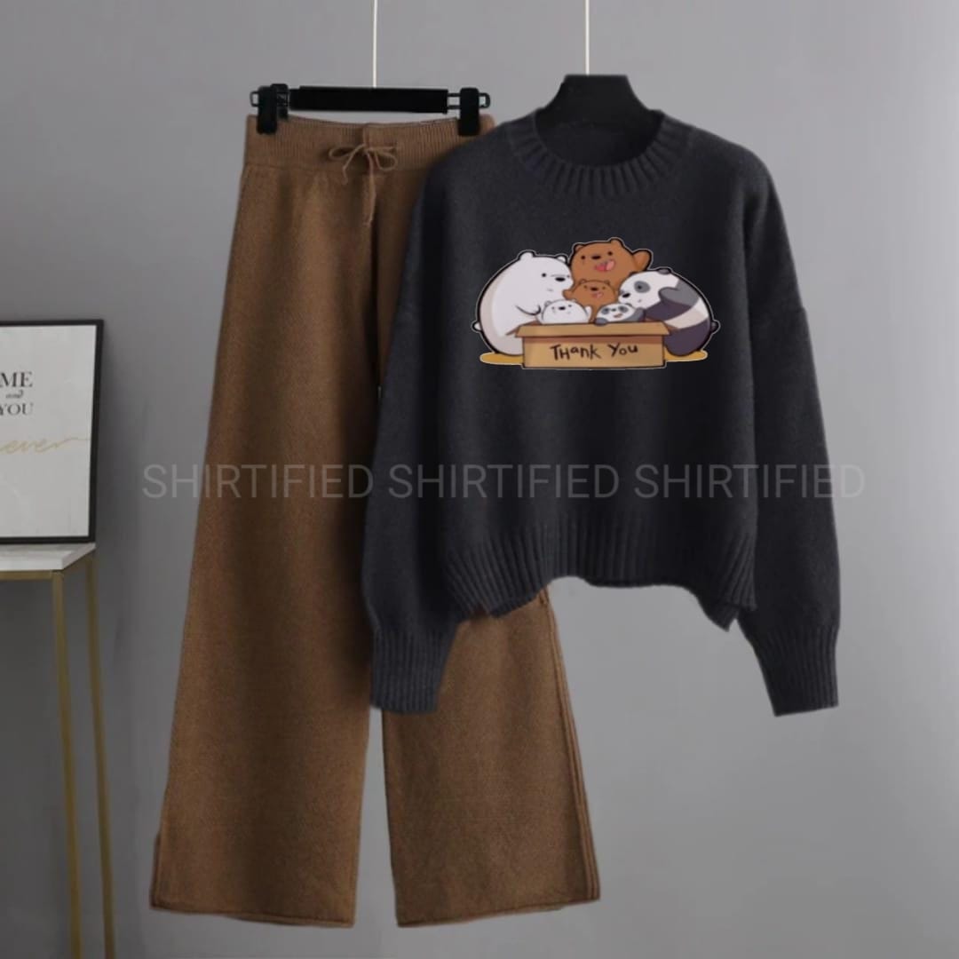 black thankyou bears sweatshirt with brown flapper
