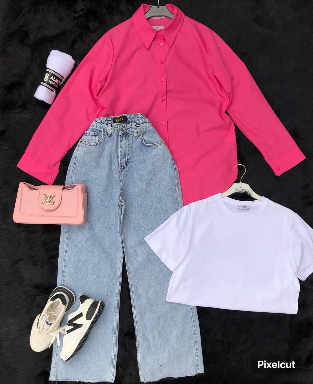 Pink Button down shirt with jeans