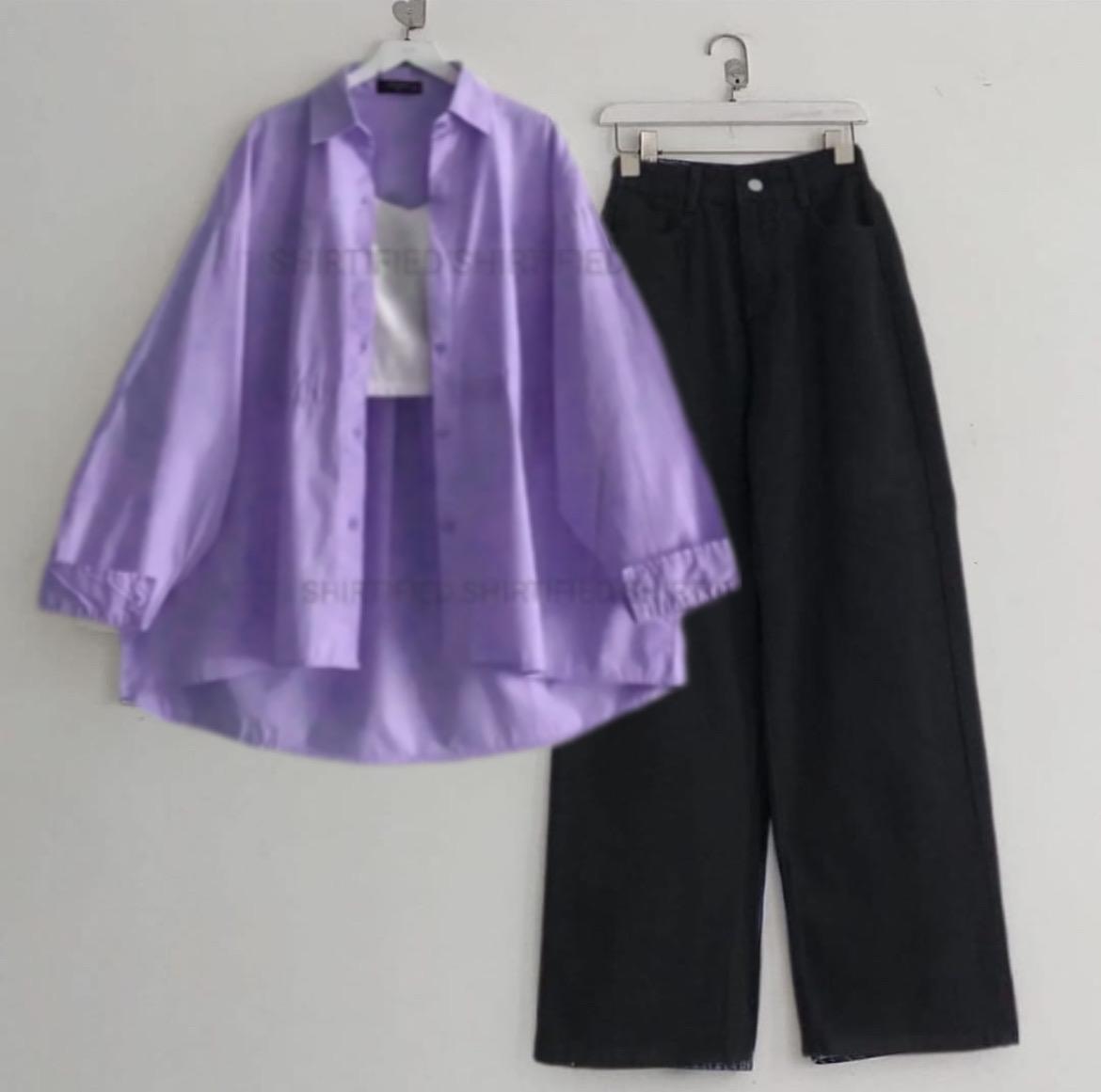 Lilac Button down shirt with jeans and inner