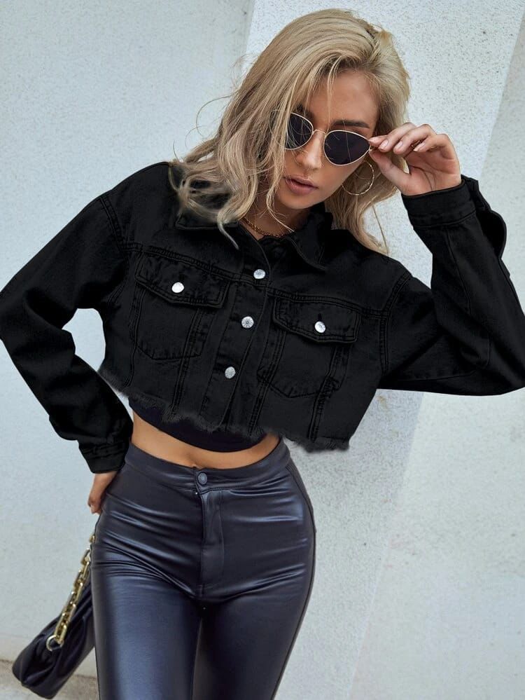 Black Cropped Denim Jacket
