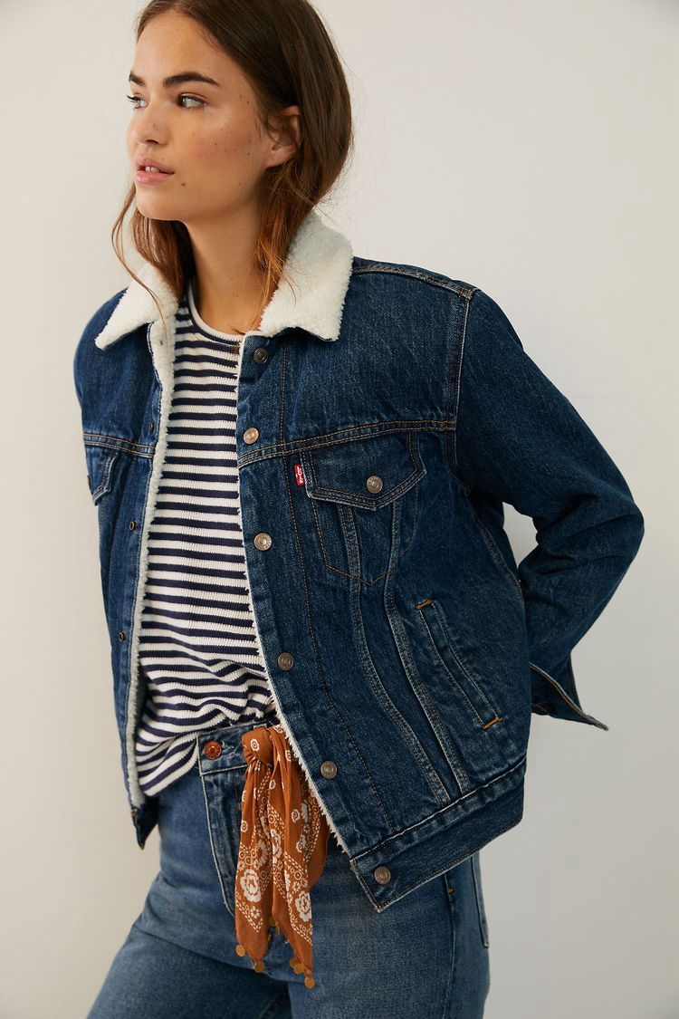 Dark Washed Fur Denim Jacket