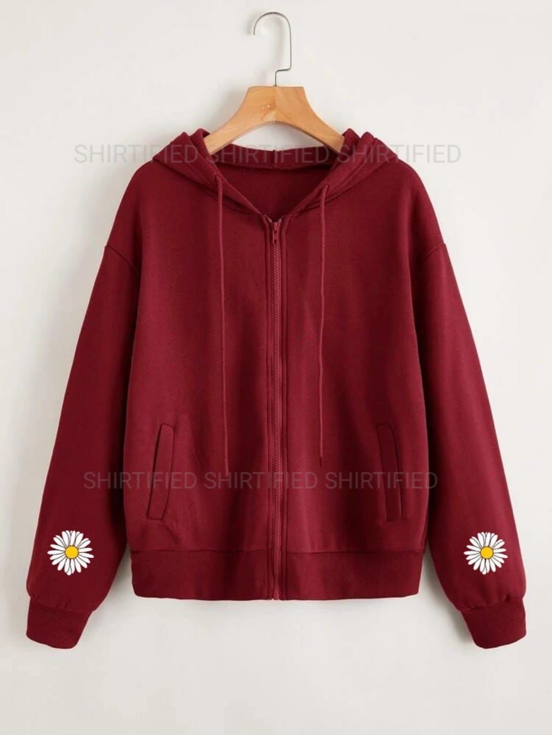 Mehroon zipper sunflower on sleeve