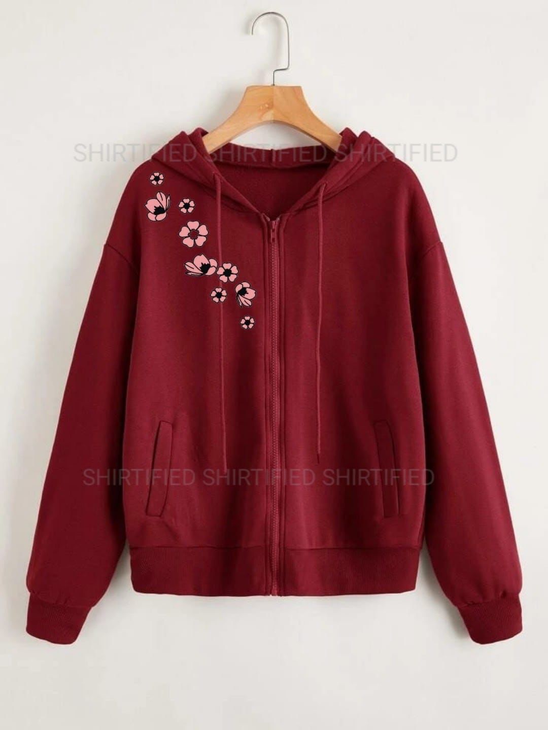 Mehroon Zipper pink flower on shoulder