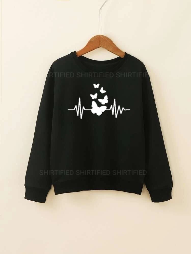 Black Sweatshirt butterfly heartbeat