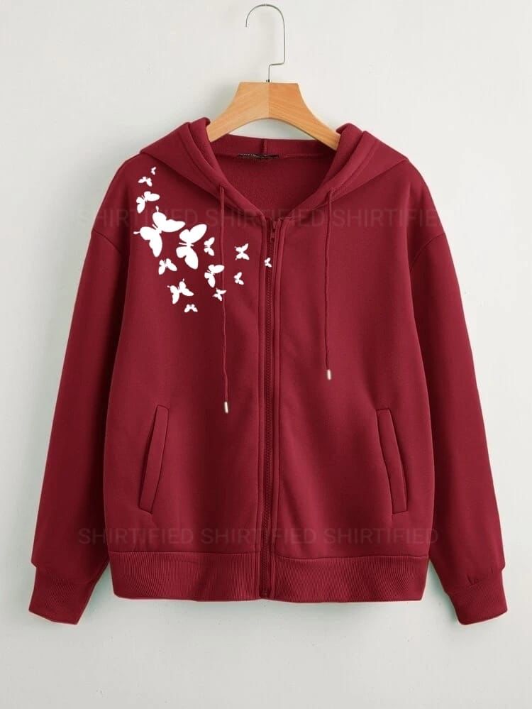 Maroon zipper shoulder butterflies
