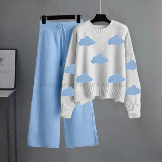 skyblue flapper with white clouds sweatshirt