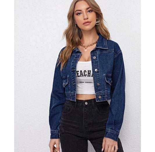 Dark Washed Cropped Denim Jacket