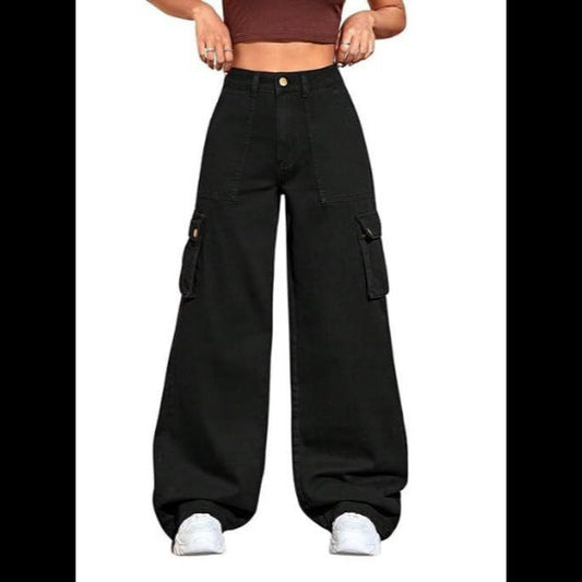 black wideleg denim cargo (6 pockets)