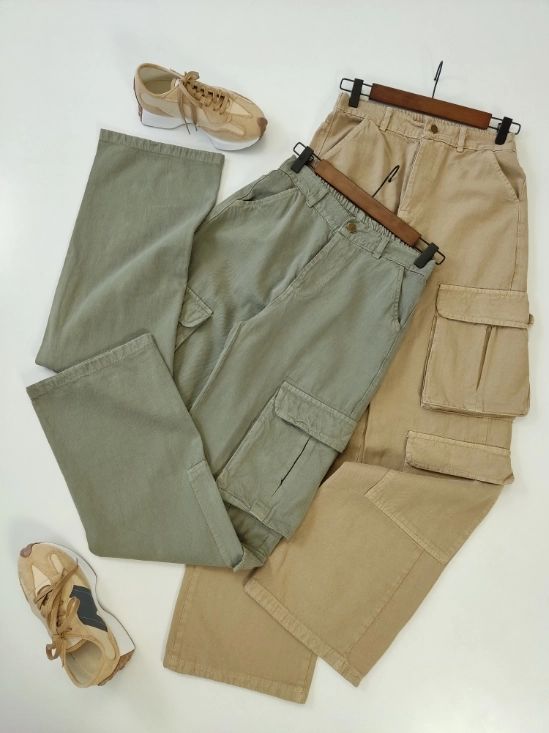 wideleg cotton cargo pants