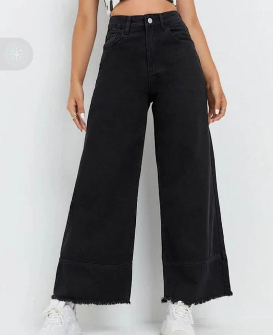 black raw hemmed wide leg jeans