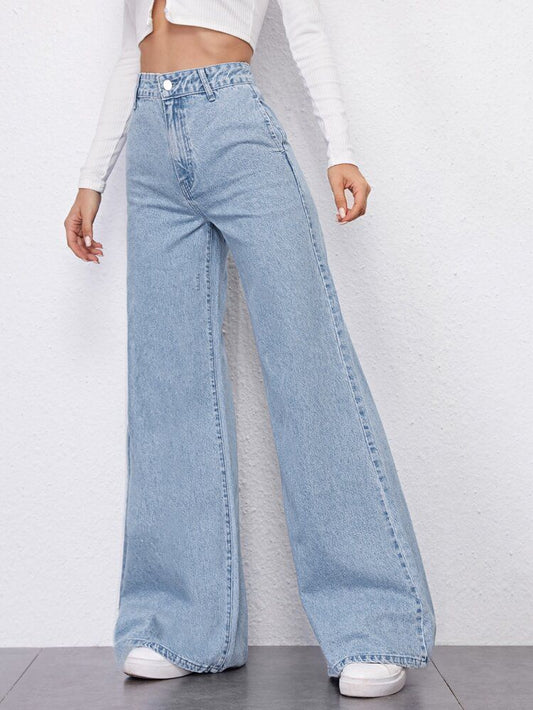 light blue wide leg jeans