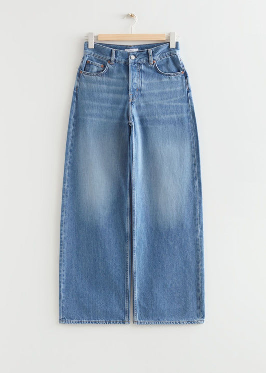 shaded light blue wide leg jeans