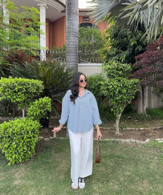 Trendy  Striped Shirt button down shirt with flapper trouser