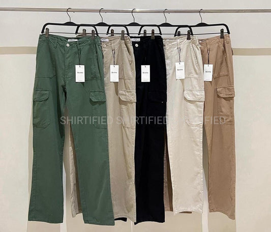 wideleg cotton cargo pants