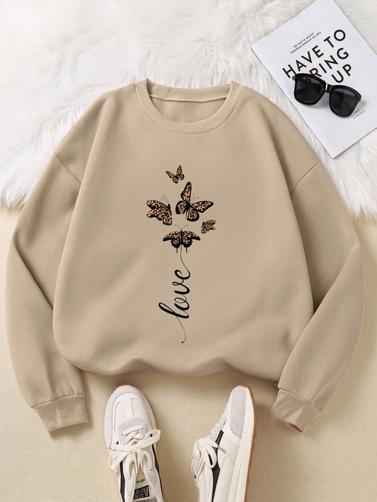 beige sweatshirt love Butterfly