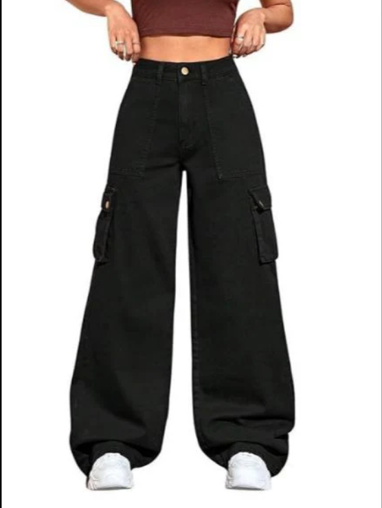 black wideleg denim cargo (6 pockets)