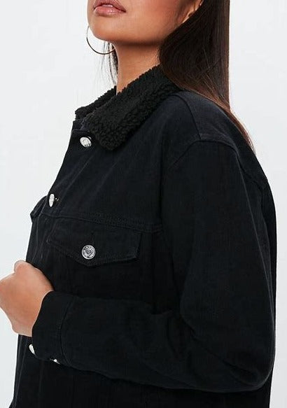 Black Denim Jacket with black Fur