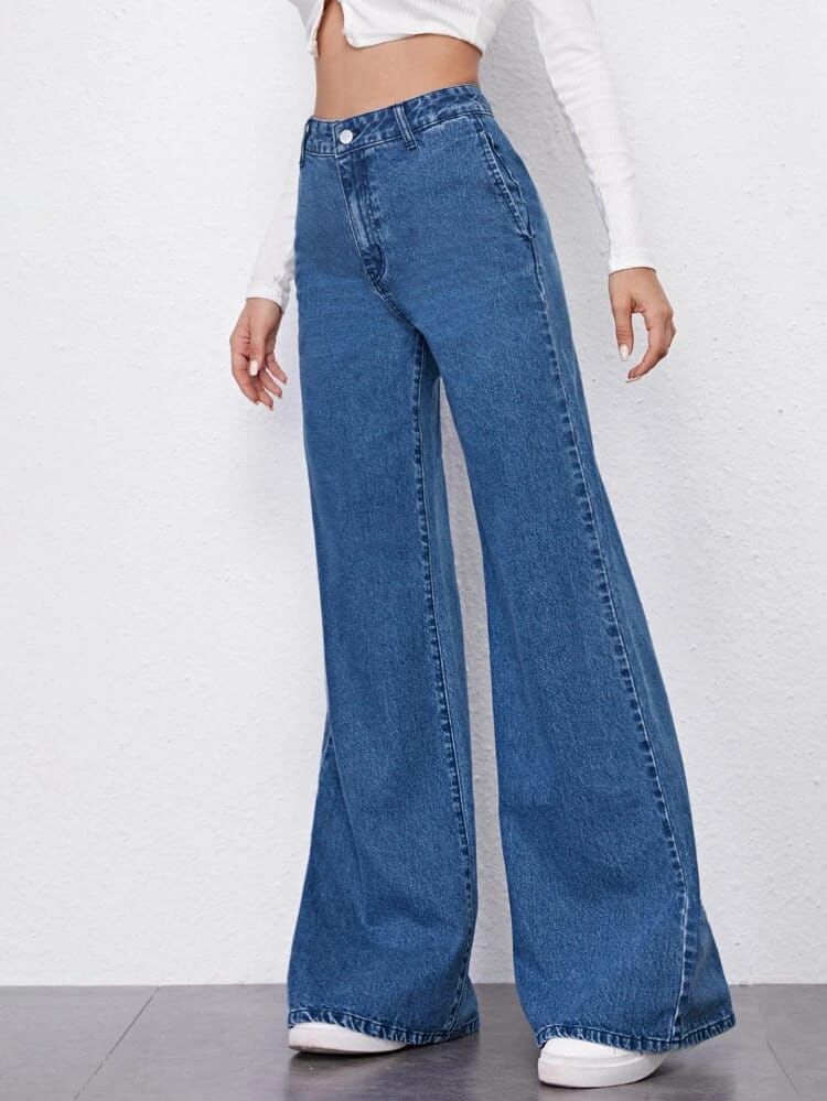 Dark Washed Wide Leg Jeans