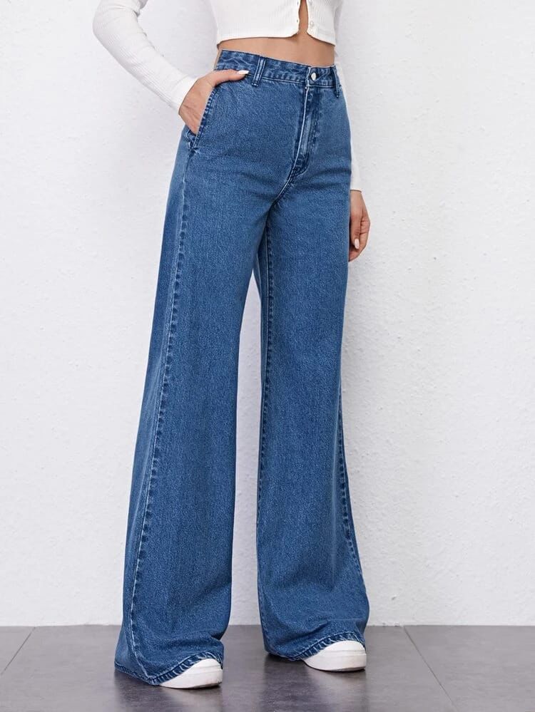 Dark Washed Wide Leg Jeans