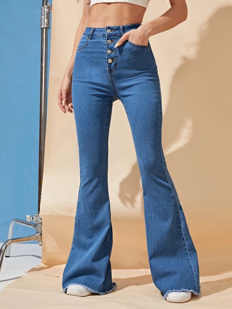 Mid Washed Bell Bottom Jeans