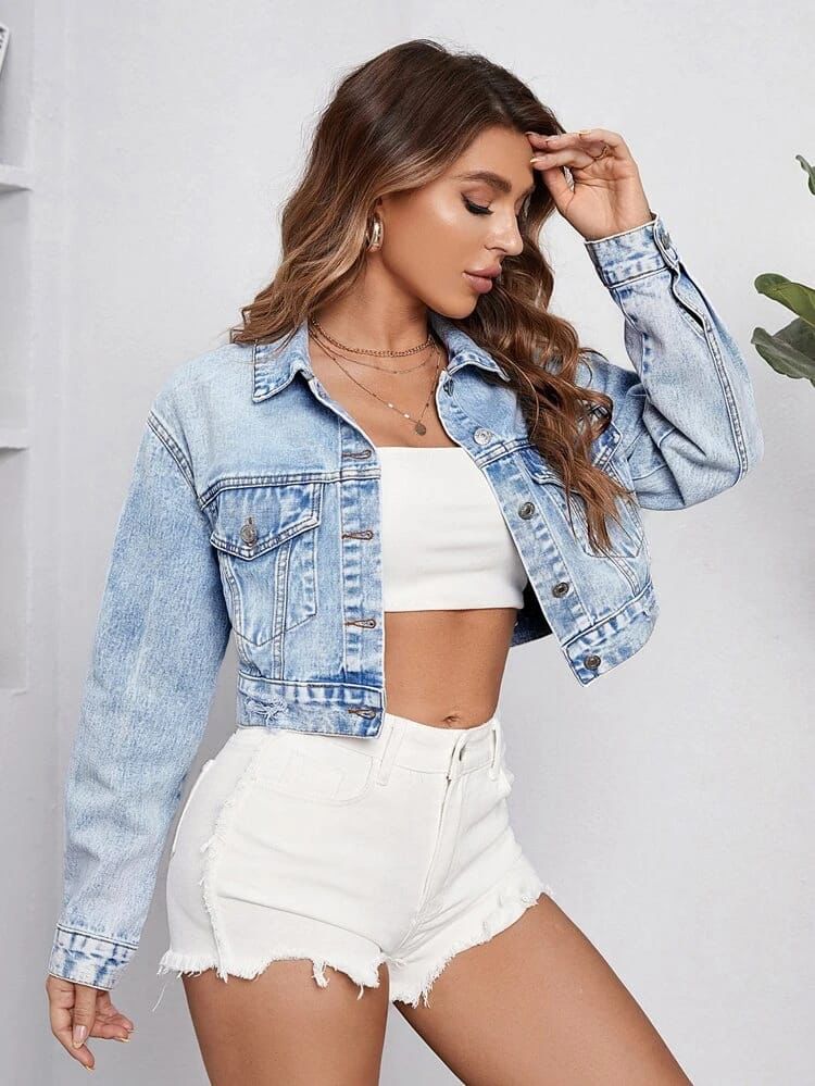 Light Washed Cropped Denim Jacket