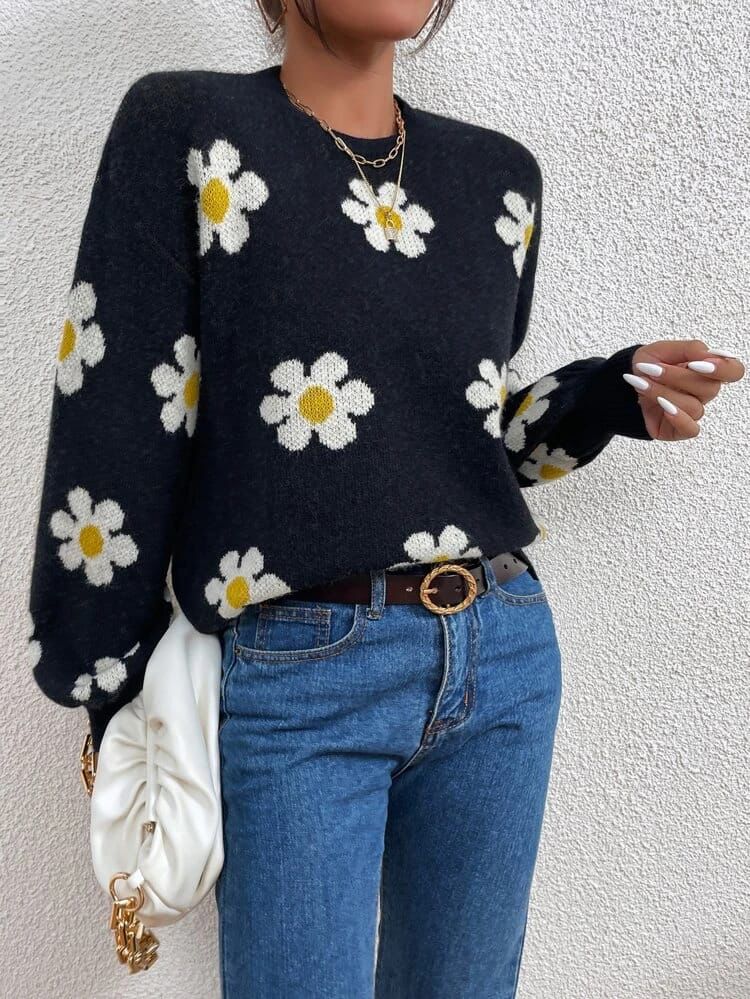 Black Floral Sweatshirt