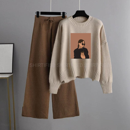 brown flapper with beige sweatshirt coffee girl