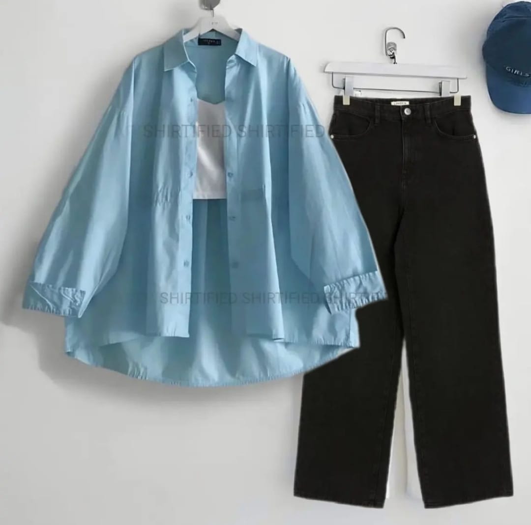 Sky blue Button down shirt with jeans and inner