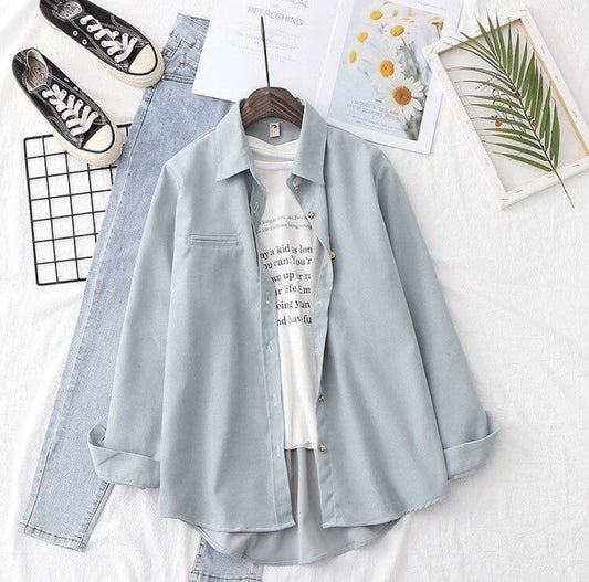 Light blue Button down shirt with jeans and inner